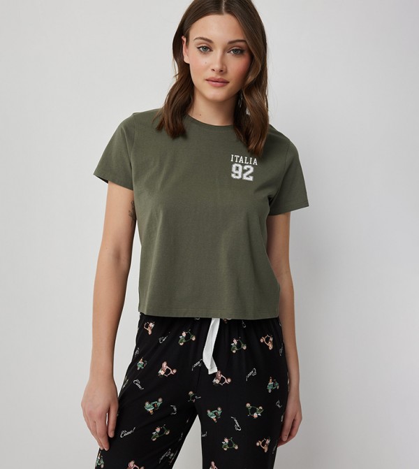 Printed Short Sleeves Sleep T-Shirt