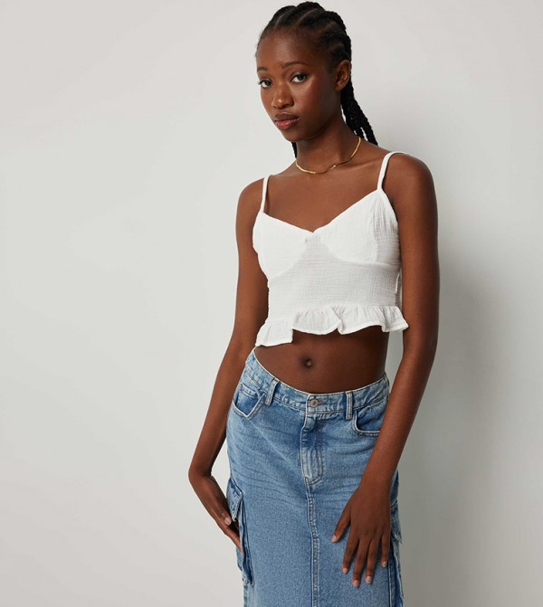 Textured Ruffle Hem Crop Top