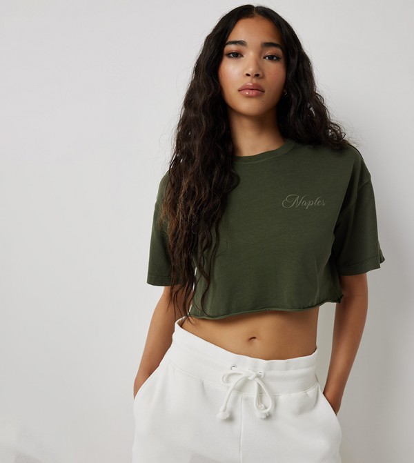 Embroidered Short Sleeves Crop T-Shirt