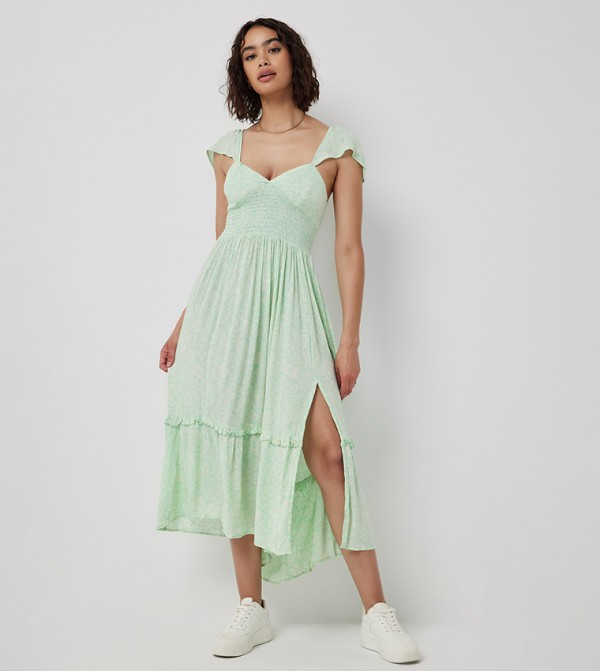 Floral Printed Smocked Midi Dress
