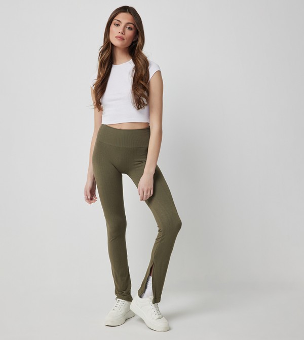 High Rise Flared Leggings with Slit 