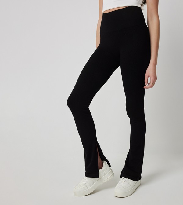 Solid Flared Leggings with Slit