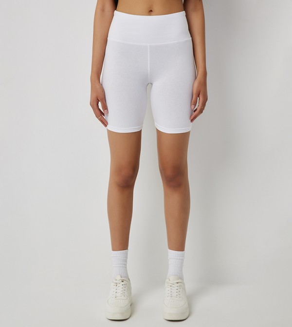 Solid Elastic Waist Biker Shorts