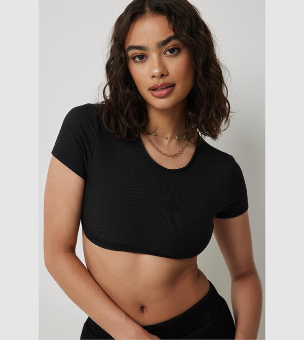 Ribbed Short Sleeves Crop T-Shirt