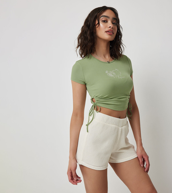 Graphic Print Ruched Crop Top