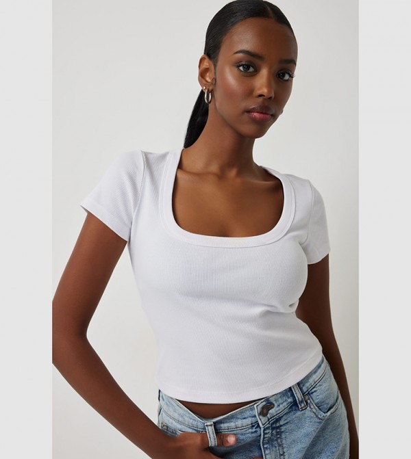 Ribbed Scoop Neck Crop Top