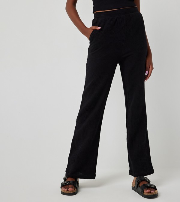 Textured Woven Wide Leg Pants