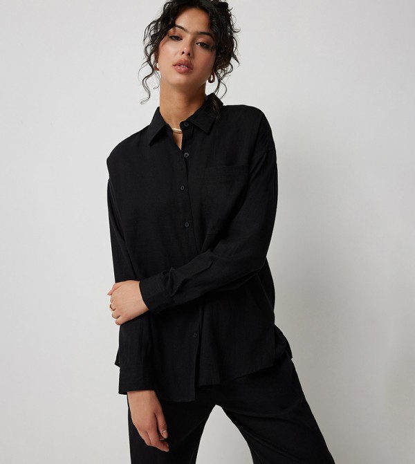 Solid Long Sleeves Oversized Linen Shirt