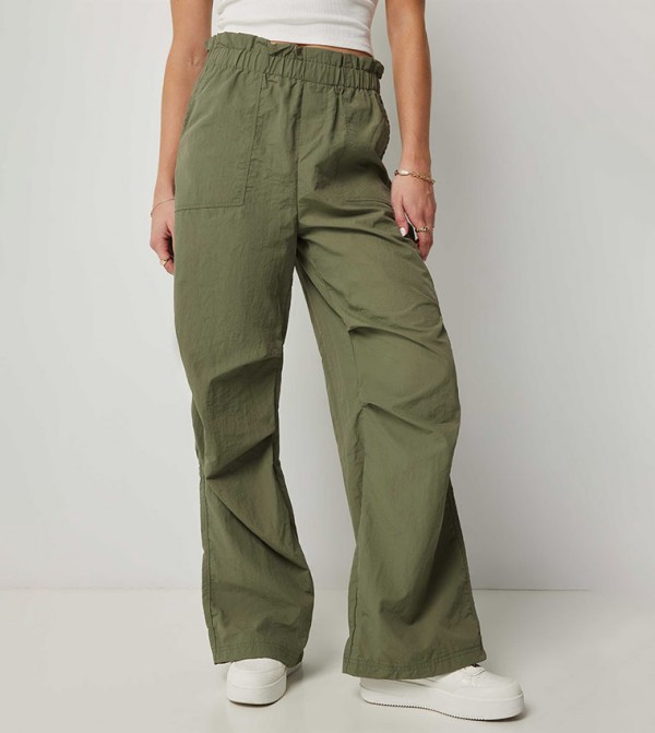Crinkled Paperbag Waist Parachute Pants