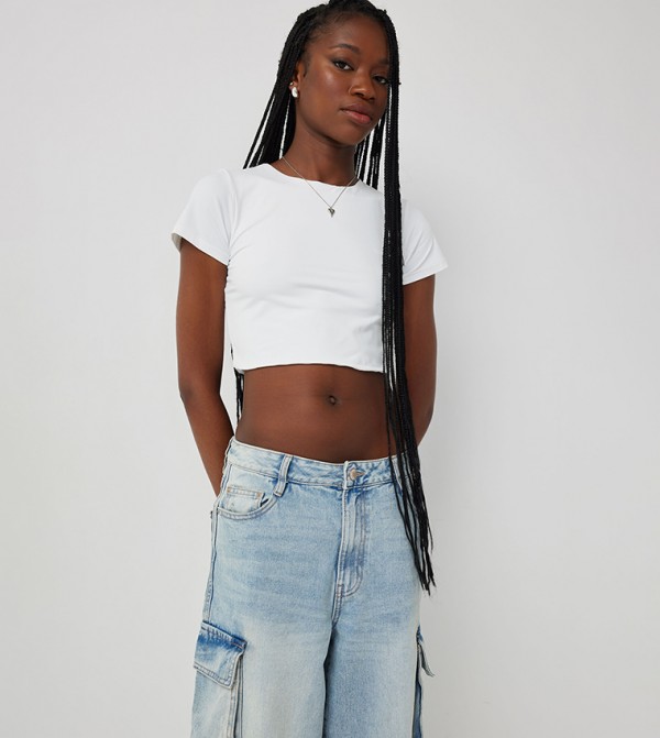 Solid Crew Neck Cropped T-Shirt