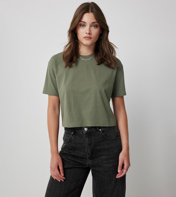Solid Crop Boxy T-Shirt