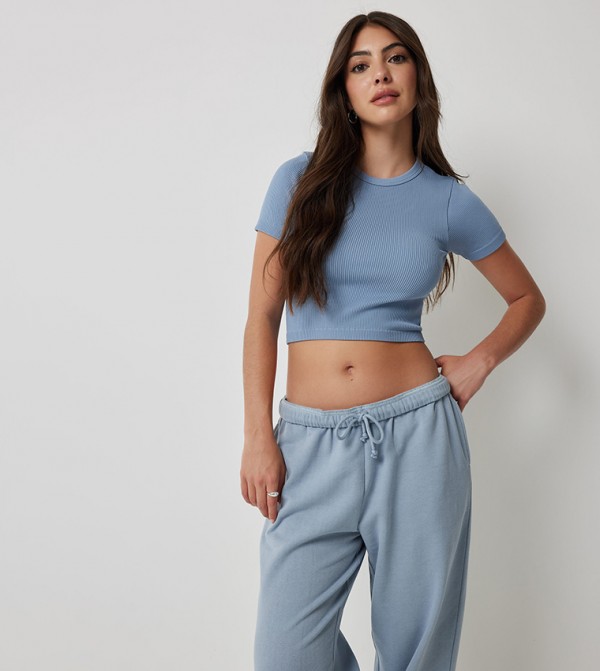 Ribbed Crew Neck Cropped T-Shirt