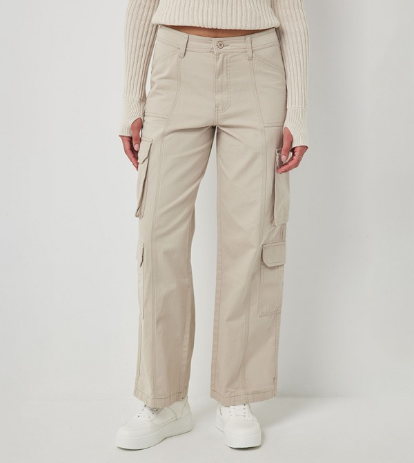 Solid Straight Fit Cargo Pants