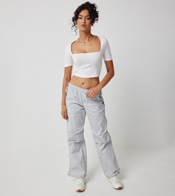 Crinkled Elastic Waist Parachute Pants
