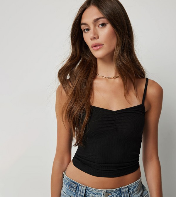 Ribbed Ruched Sleeveless Top