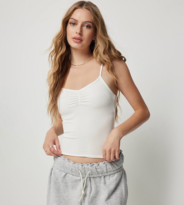 Ribbed Ruched Sleeveless Top