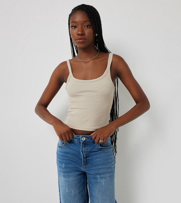 Ribbed Cropped Strappy Top