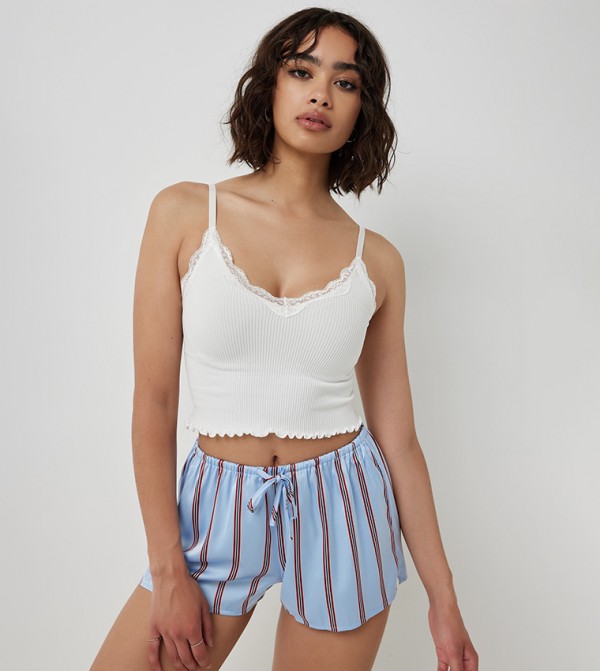 Ribbed Lace Trim Strappy Top