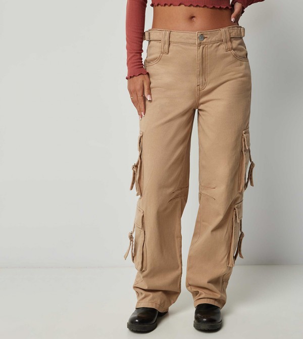Faded Wide Leg Cargo Jeans