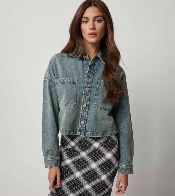 Oversized Cropped Denim Shirt