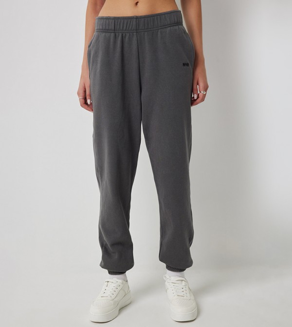 Solid Elastic Waist Joggers