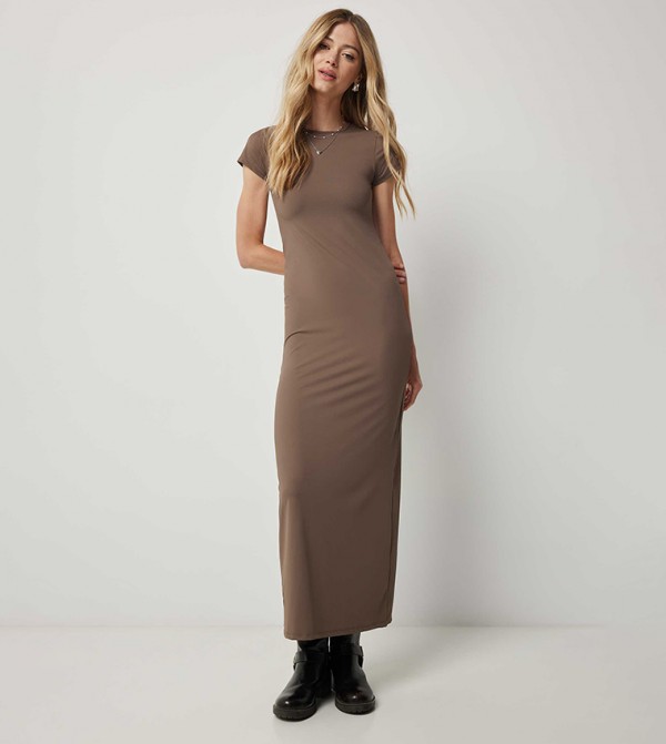 Solid Crew Neck Maxi Dress