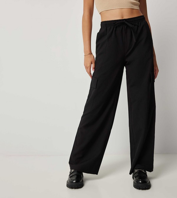 Solid Drawstring Waist Cargo Pants
