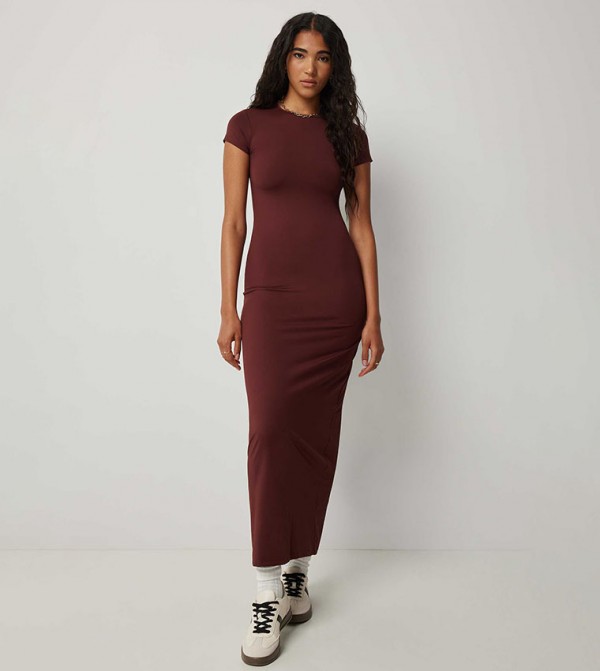 Solid Short Sleeves Maxi Dress