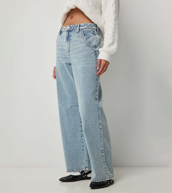 Washed Mid Rise Wide Leg Jeans