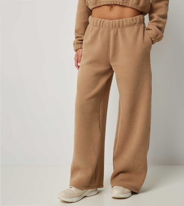 Elastic Waist Wide Leg Sherpa Pants