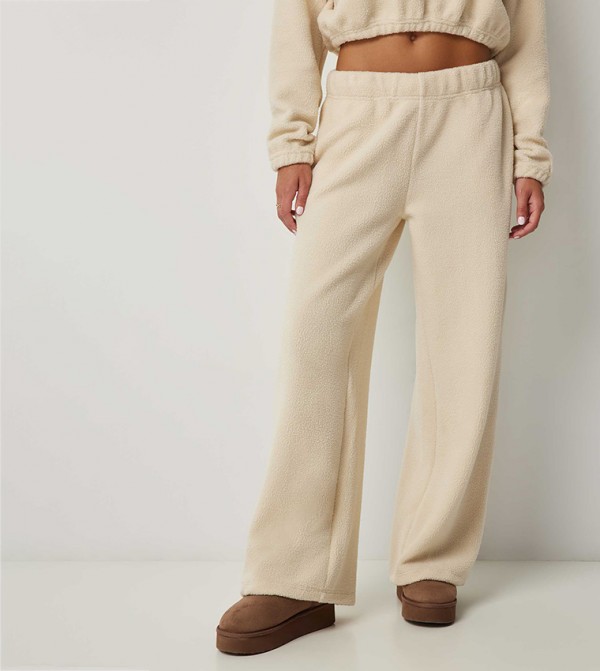 Elastic Waist Wide Leg Sherpa Pants