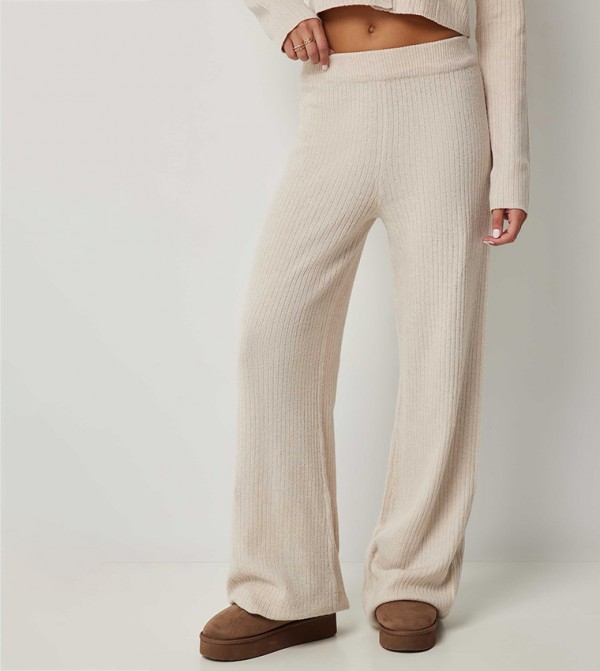 Ribbed Elastic Waist Pants