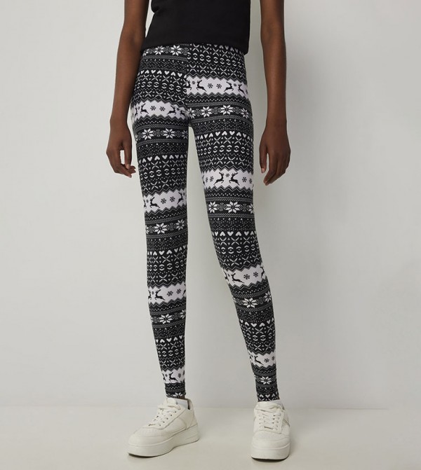 Floral Printed Elastic Waist Leggings