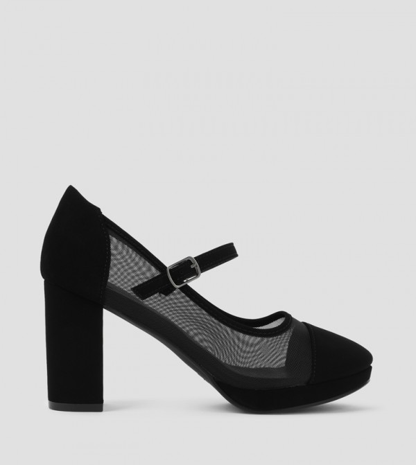 Mesh Block Heel Mary Jane Pumps