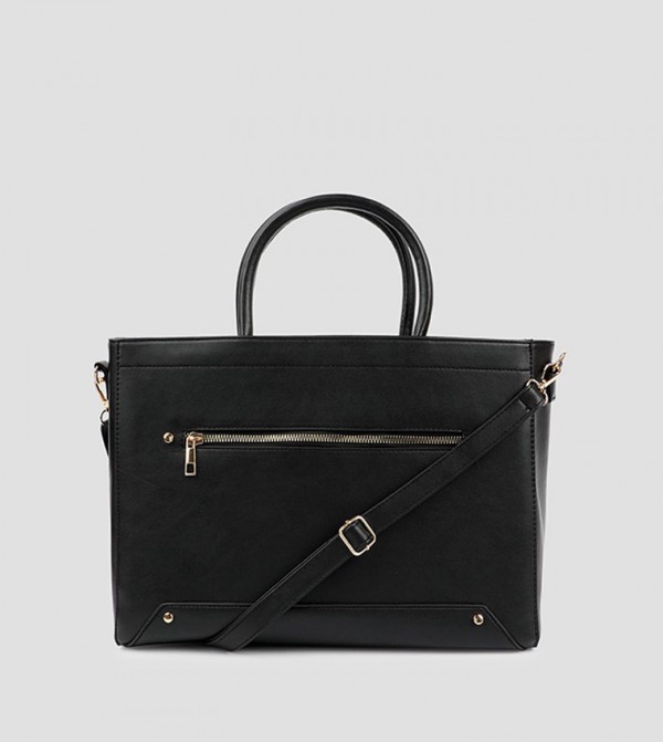 Faux Leather Tote Bag with Laptop Sleeve