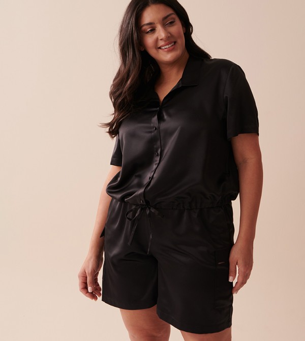 Satin Button-Down Short Sleeve Sleep Shirt