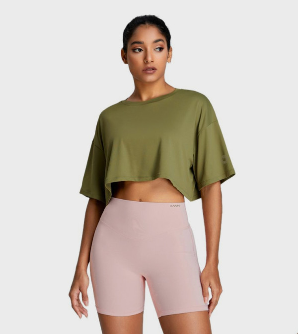 Solid Short Sleeves Loose Fit Crop Top