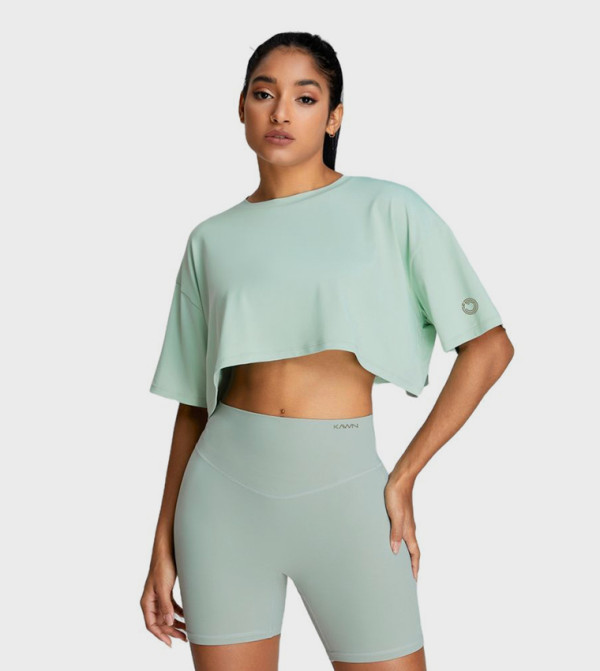 Solid Short Sleeves Loose Fit Crop Top