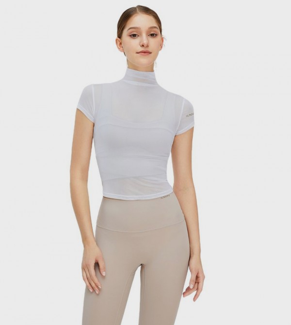 Solid Turtle Neck See-Through Crop Top