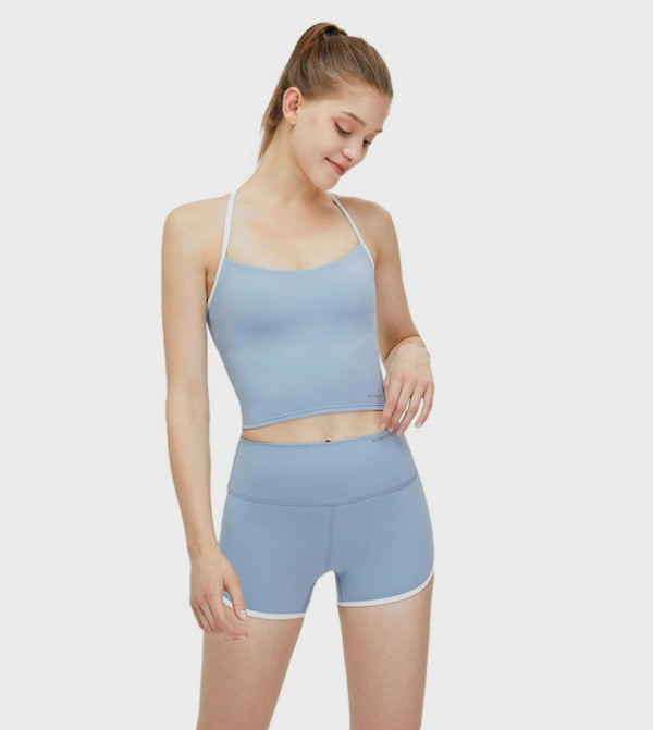 Solid Contrast Athletic Strap Crop Top