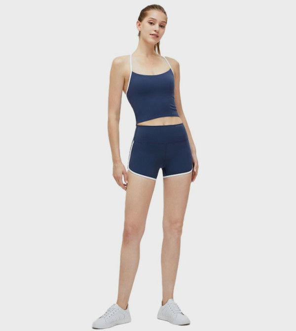 Solid Contrast Athletic Strap Crop Top