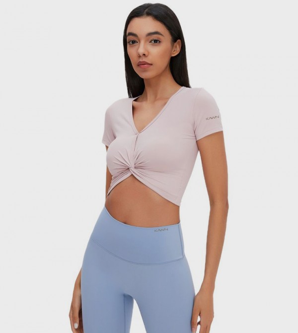 Solid Twist Detail V-Neck Crop Top