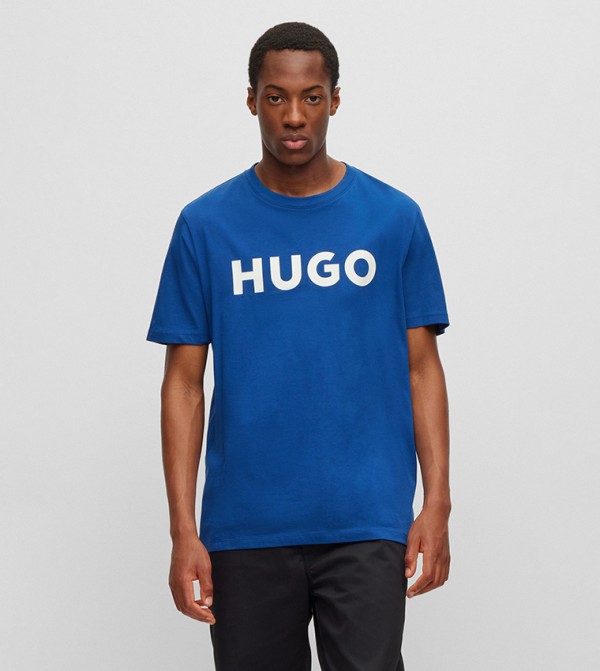 Buy HUGO Logo Printed Crew Neck T Shirt In Navy | 6thStreet UAE