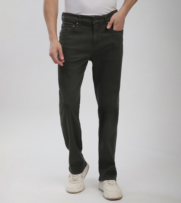 Washed Mid Rise Straight Fit Jeans