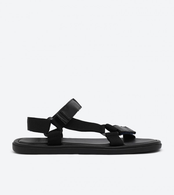 Solid Velcro Closure Comfort Sandals - Black