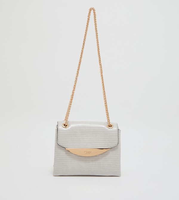 Logo Embellished Flap Over Bag with Chain Strap
