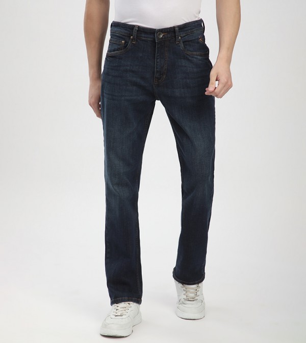 Washed Mid Rise Straight Fit Jeans