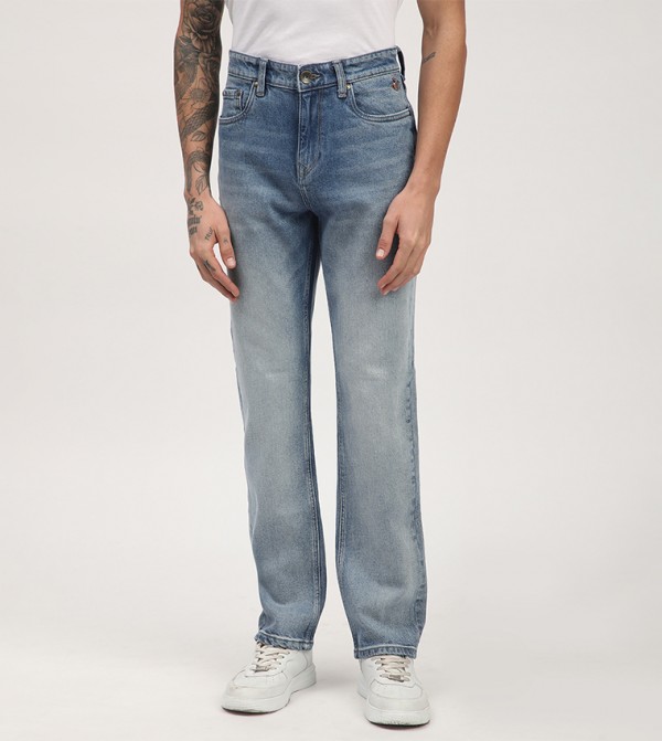 Faded Mid Rise Straight Fit Jeans