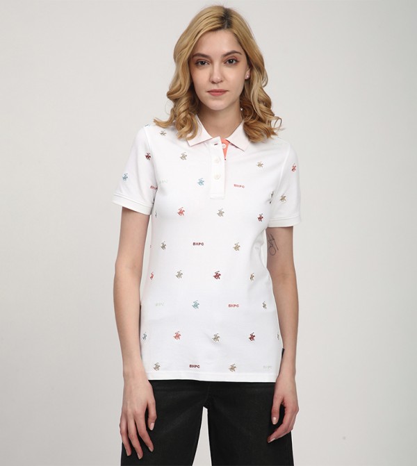 تيشيرت بولو بطبعة شعار وأكمام قصيرة