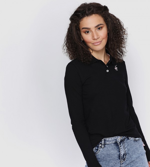 3-Button Placket Long Sleeves Polo T-Shirt